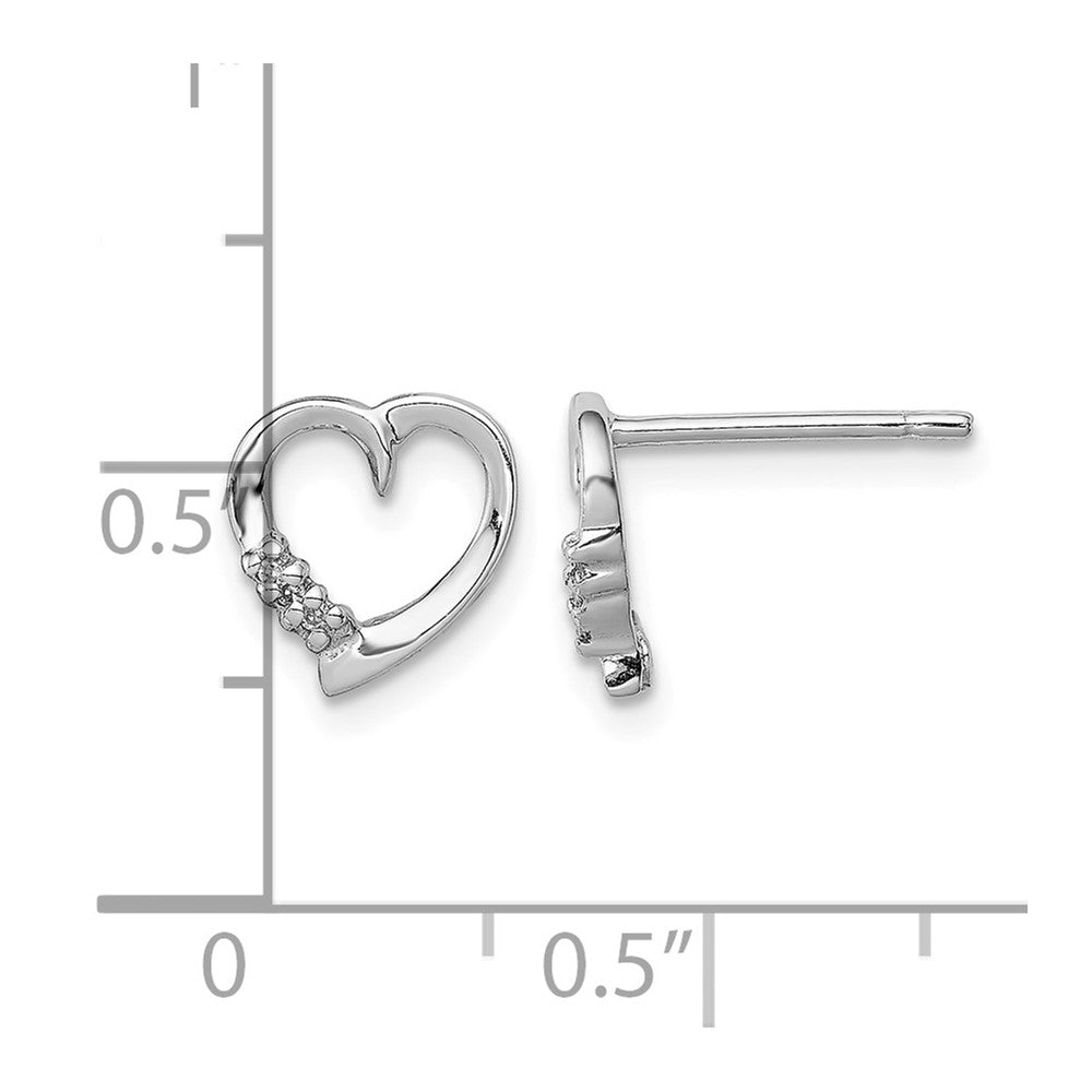 Sterling Silver Rhodium Diamond Heart Post Earrings