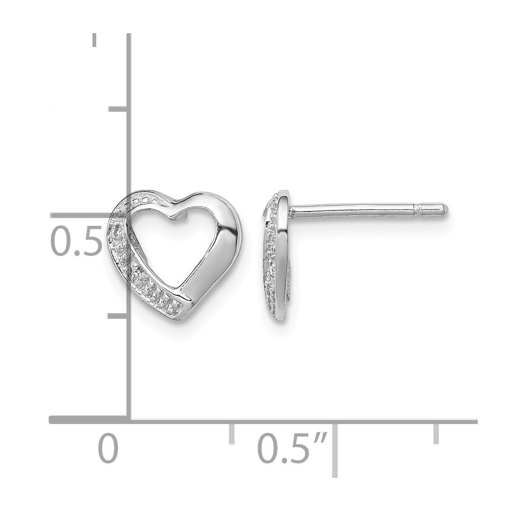 Sterling Silver Rhodium Diamond Heart Post Earrings