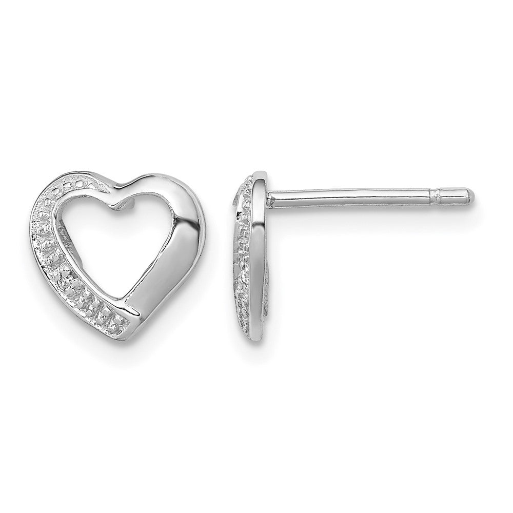 Sterling Silver Rhodium Diamond Heart Post Earrings