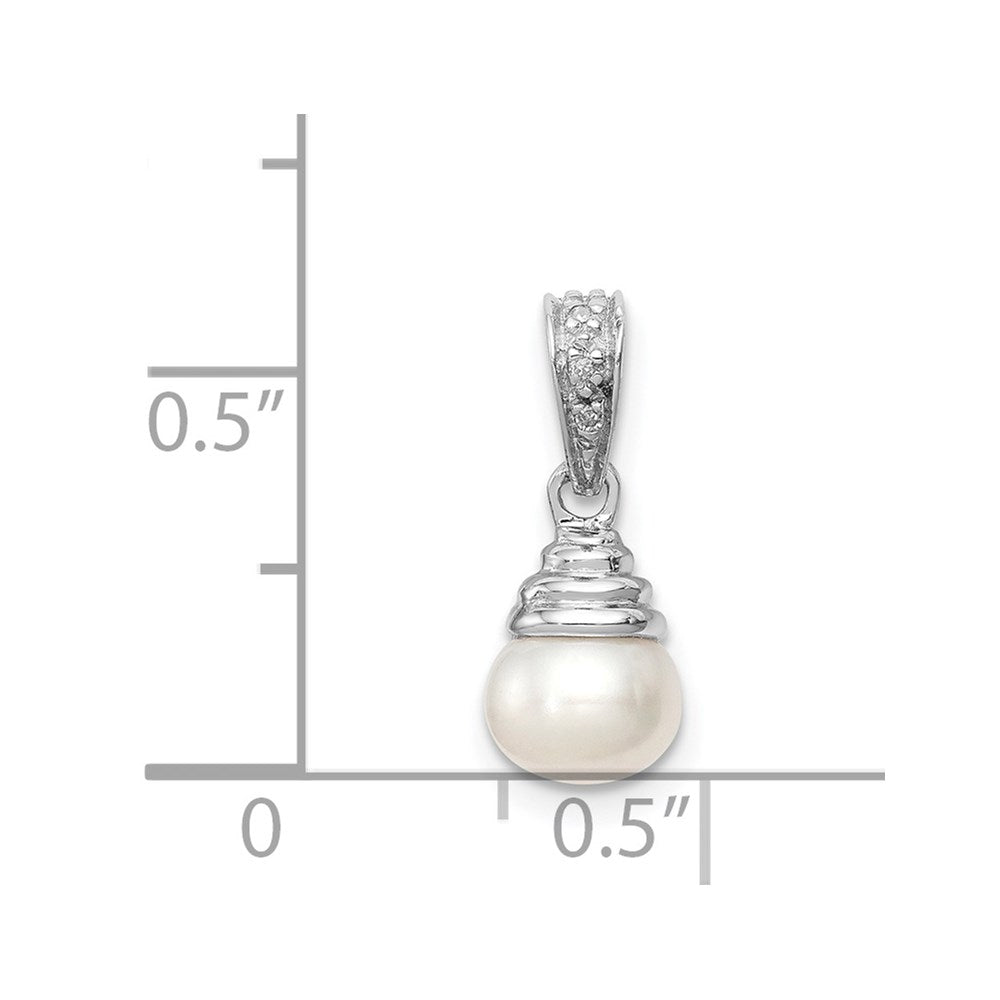 Sterling Silver Rhodium 5-6mm FW Cultured Pearl & Diamond Pendant