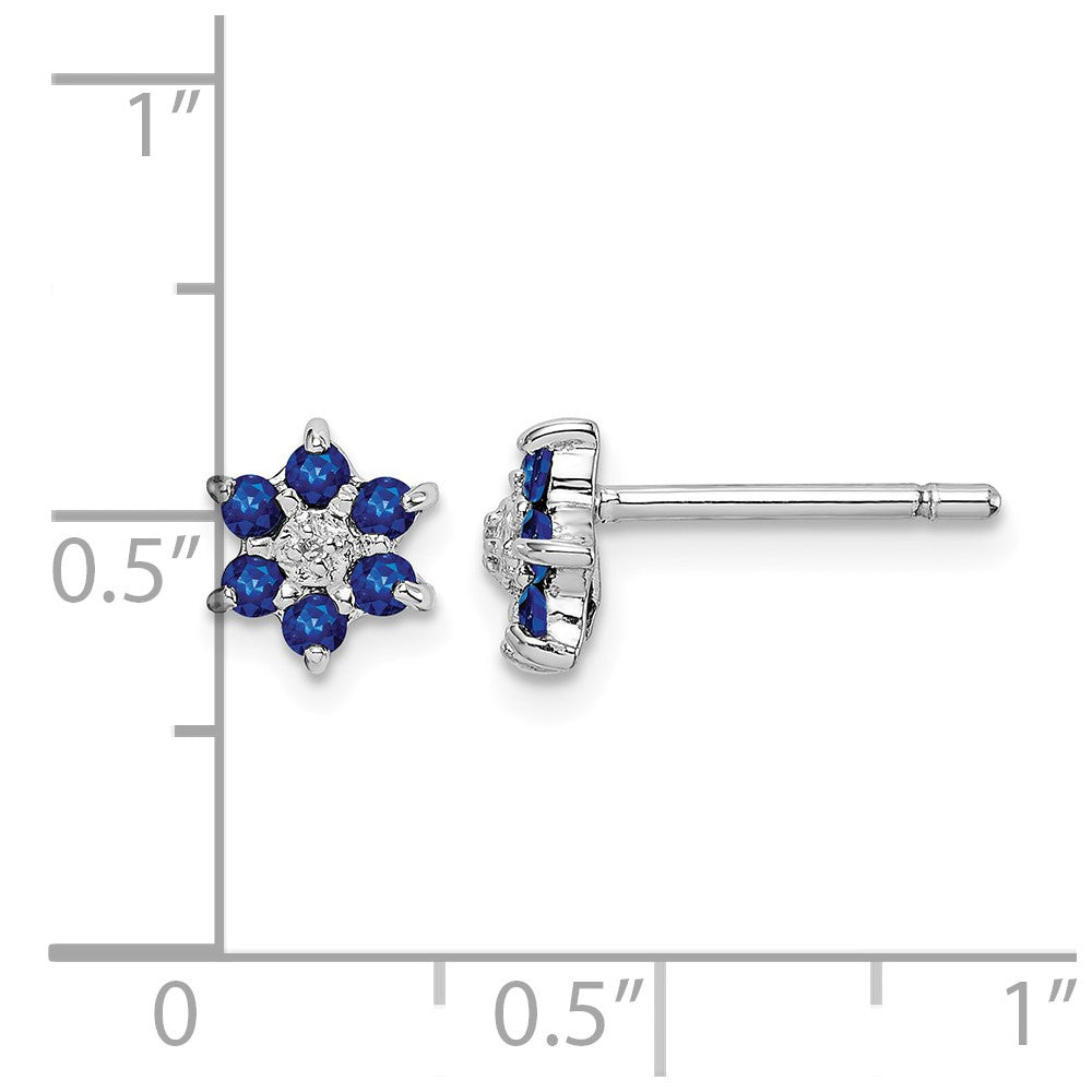 Sterling Silver Rhodium Sapphire & Diamond Post Earrings