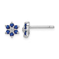 Sterling Silver Rhodium Sapphire & Diamond Post Earrings
