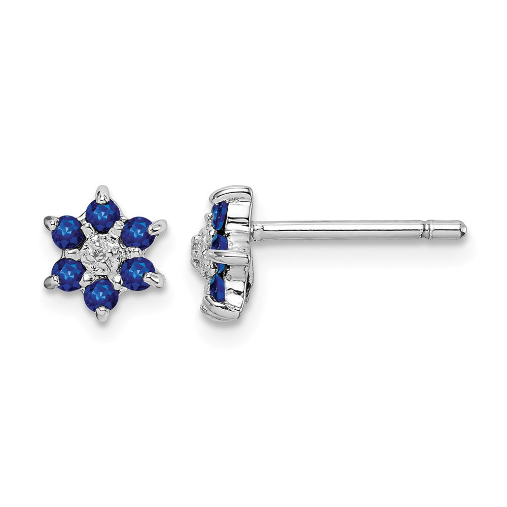 Sterling Silver Rhodium Sapphire & Diamond Post Earrings