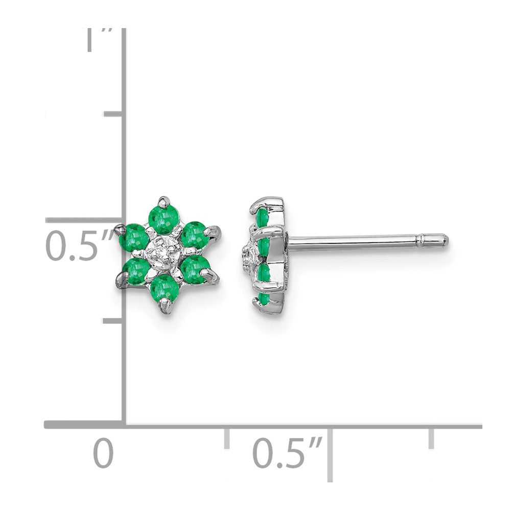 Sterling Silver Rhodium Emerald & Diamond Post Earrings