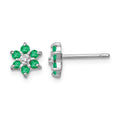 Sterling Silver Rhodium Emerald & Diamond Post Earrings
