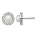 Sterling Silver Rhodium 6mm FW Cultured Pearl & Diamond Post Ear