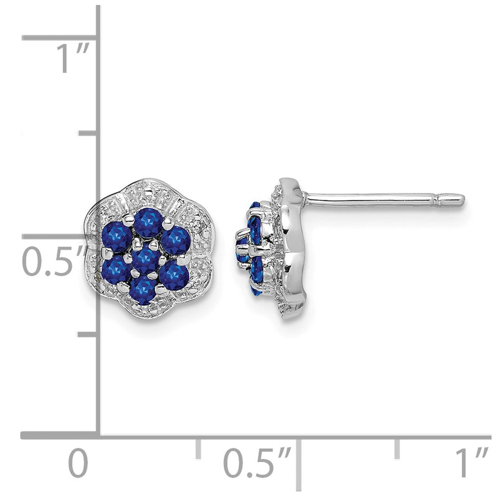 Sterling Silver Rhodium Sapphire & Diamond Post Earrings