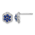 Sterling Silver Rhodium Sapphire & Diamond Post Earrings