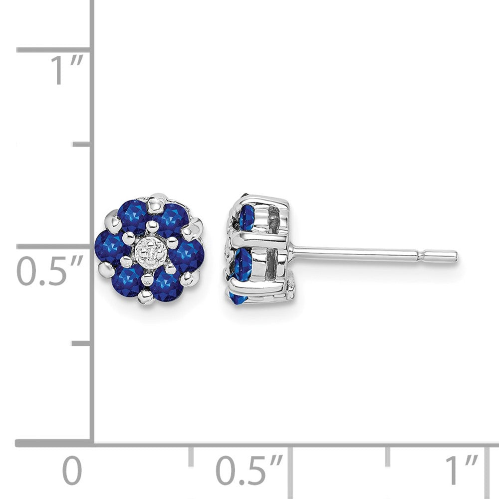 Sterling Silver Rhodium Sapphire & Diamond Post Earrings
