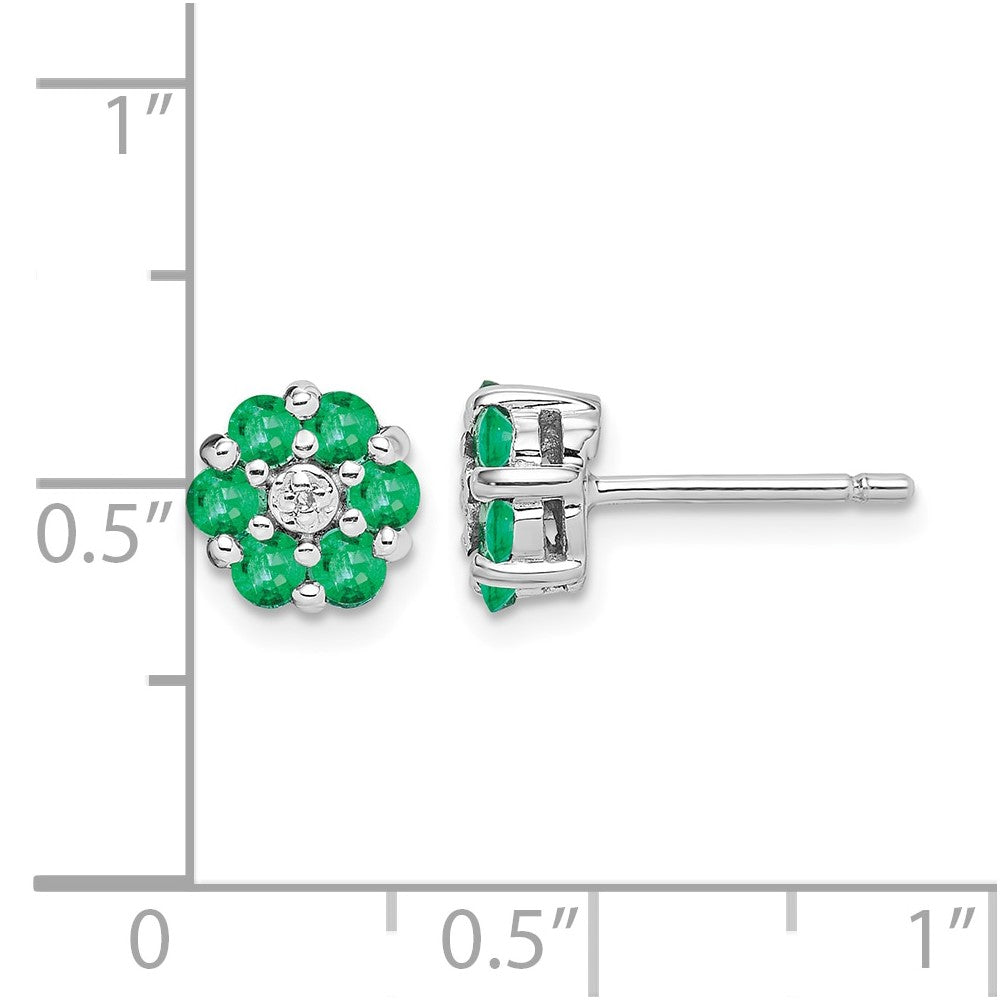 Sterling Silver Rhodium Emerald & Diamond Post Earrings