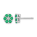 Sterling Silver Rhodium Emerald & Diamond Post Earrings