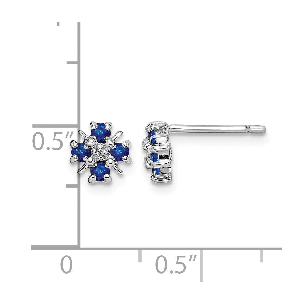 Sterling Silver Rhodium Sapphire & Diamond Post Earrings