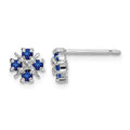 Sterling Silver Rhodium Sapphire & Diamond Post Earrings