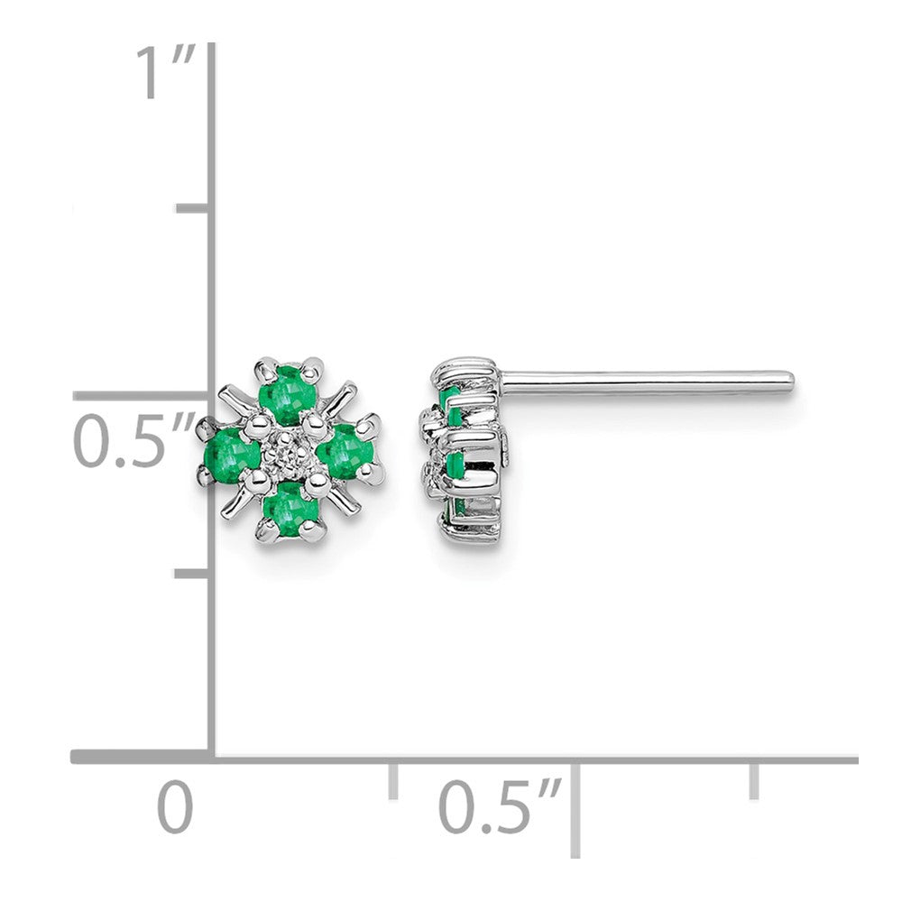 Sterling Silver Rhodium Emerald & Diamond Post Earrings