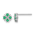 Sterling Silver Rhodium Emerald & Diamond Post Earrings