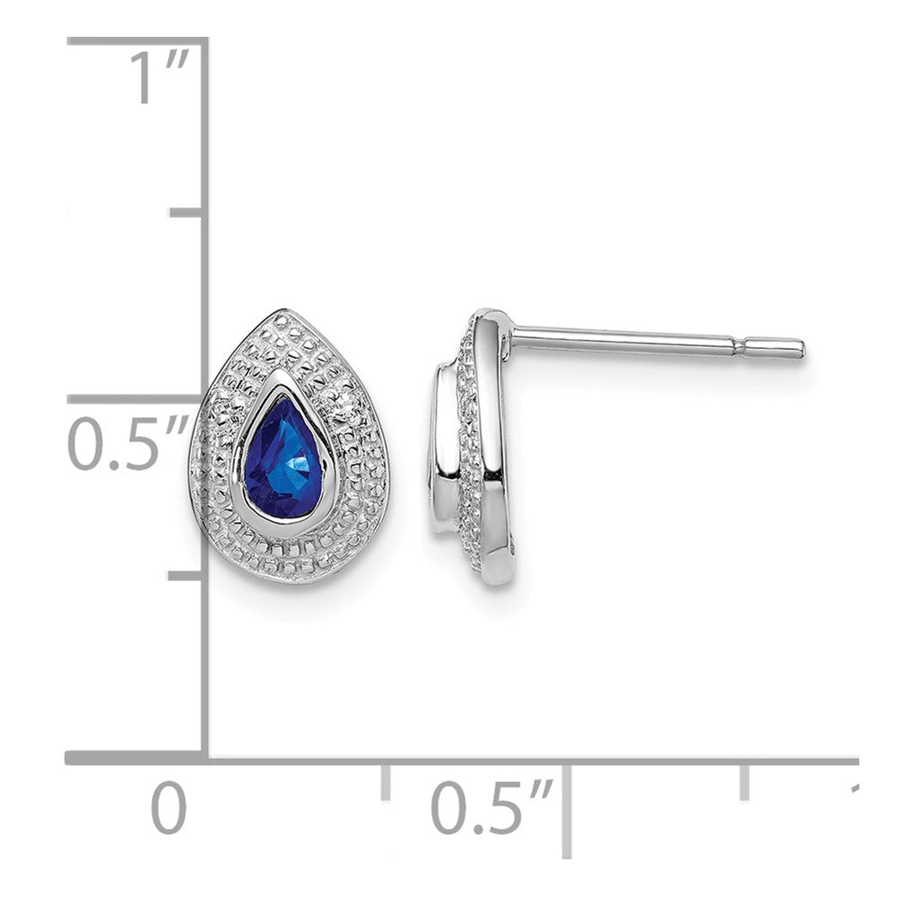 Sterling Silver Rhodium Dark Sapphire & Diamond Post Earrings