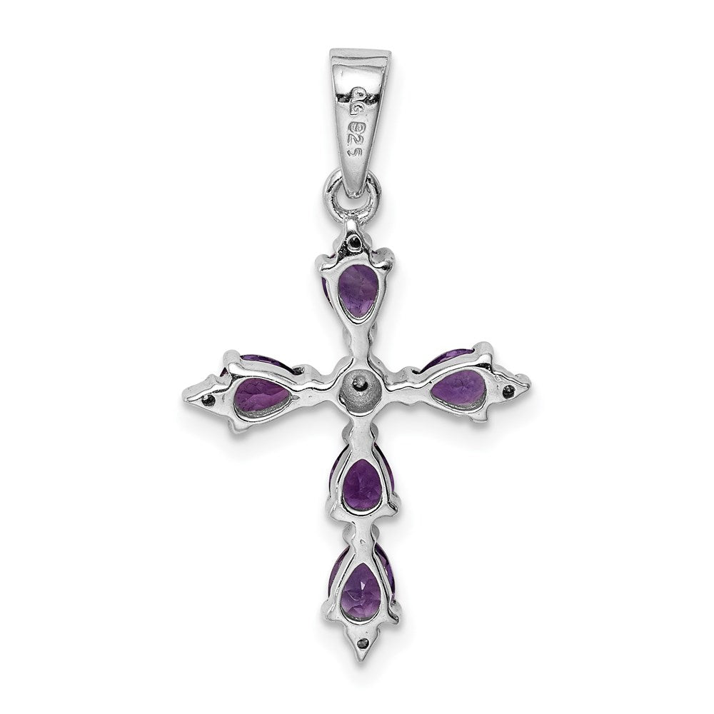 Sterling Silver Rhodium-plated Amethyst Cross Pendant