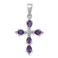 Sterling Silver Rhodium-plated Amethyst Cross Pendant