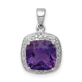 Sterling Silver Rhodium Plated Amethyst and Diamond Pendant