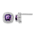 Sterling Silver Rhodium Plated Amethyst and Diamond Post Earrings