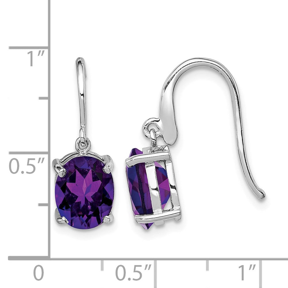 Sterling Silver Rhodium Plated Amethyst Wire Earrings