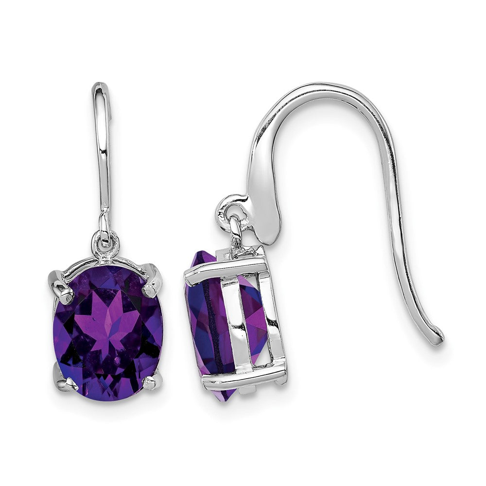 Sterling Silver Rhodium Plated Amethyst Wire Earrings