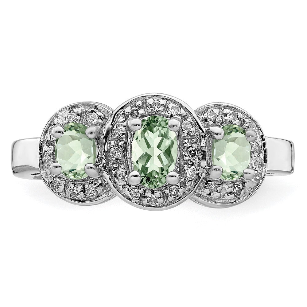 Sterling Silver Rhodium-plated Green Quartz & Diamond Ring