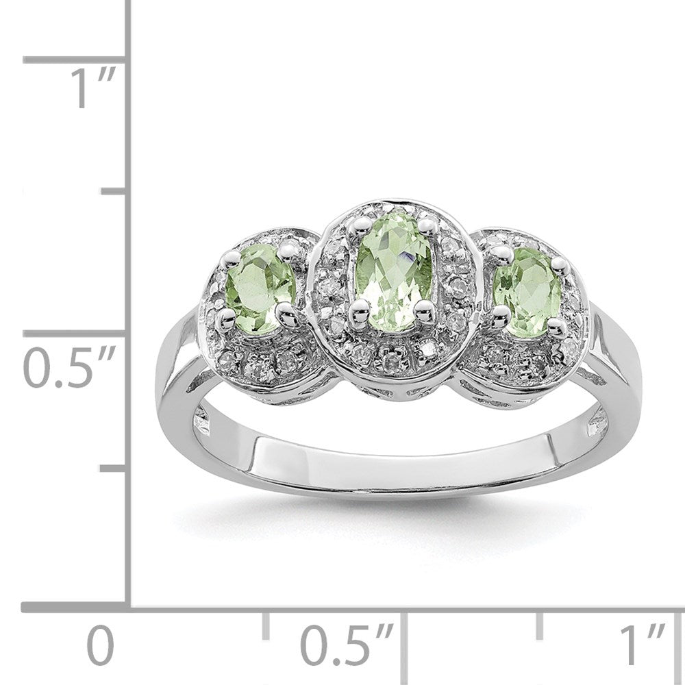 Sterling Silver Rhodium-plated Green Quartz & Diamond Ring