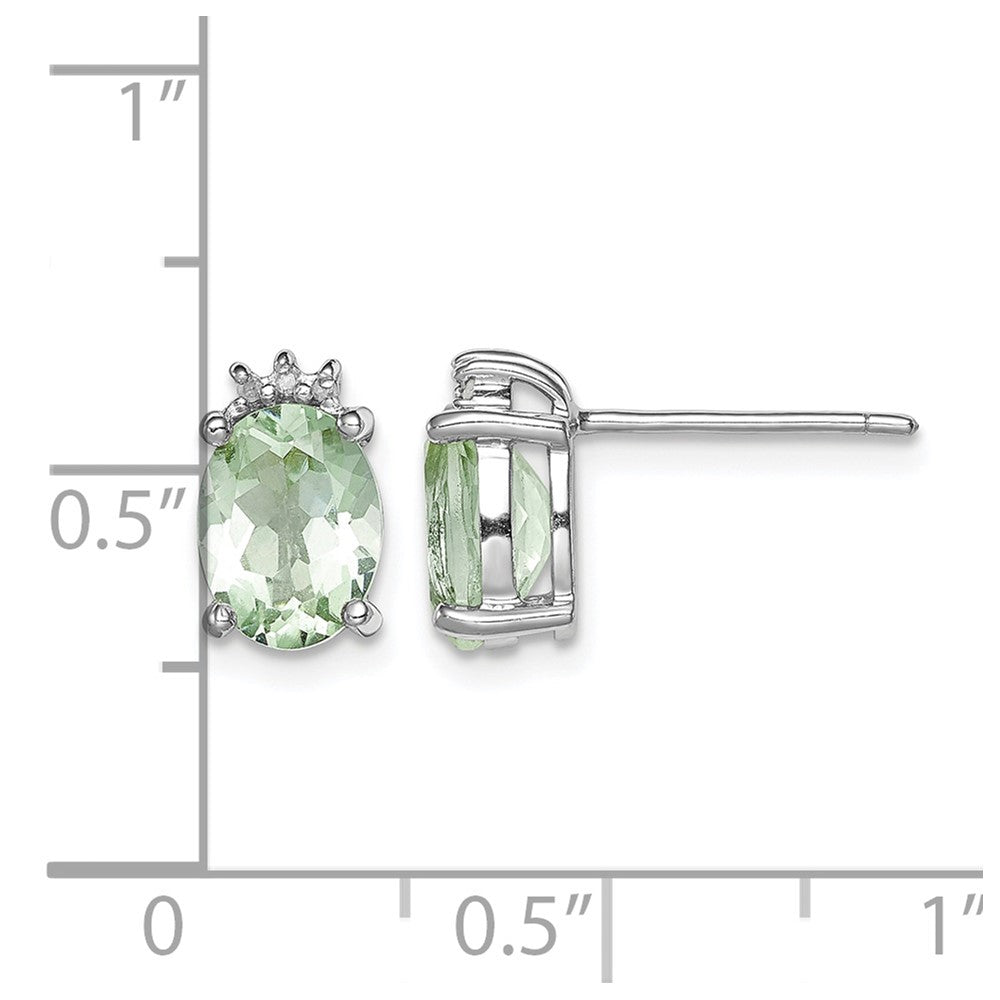 Sterling Silver Rhodium-plated Oval Green Quartz and DiamondEarrings