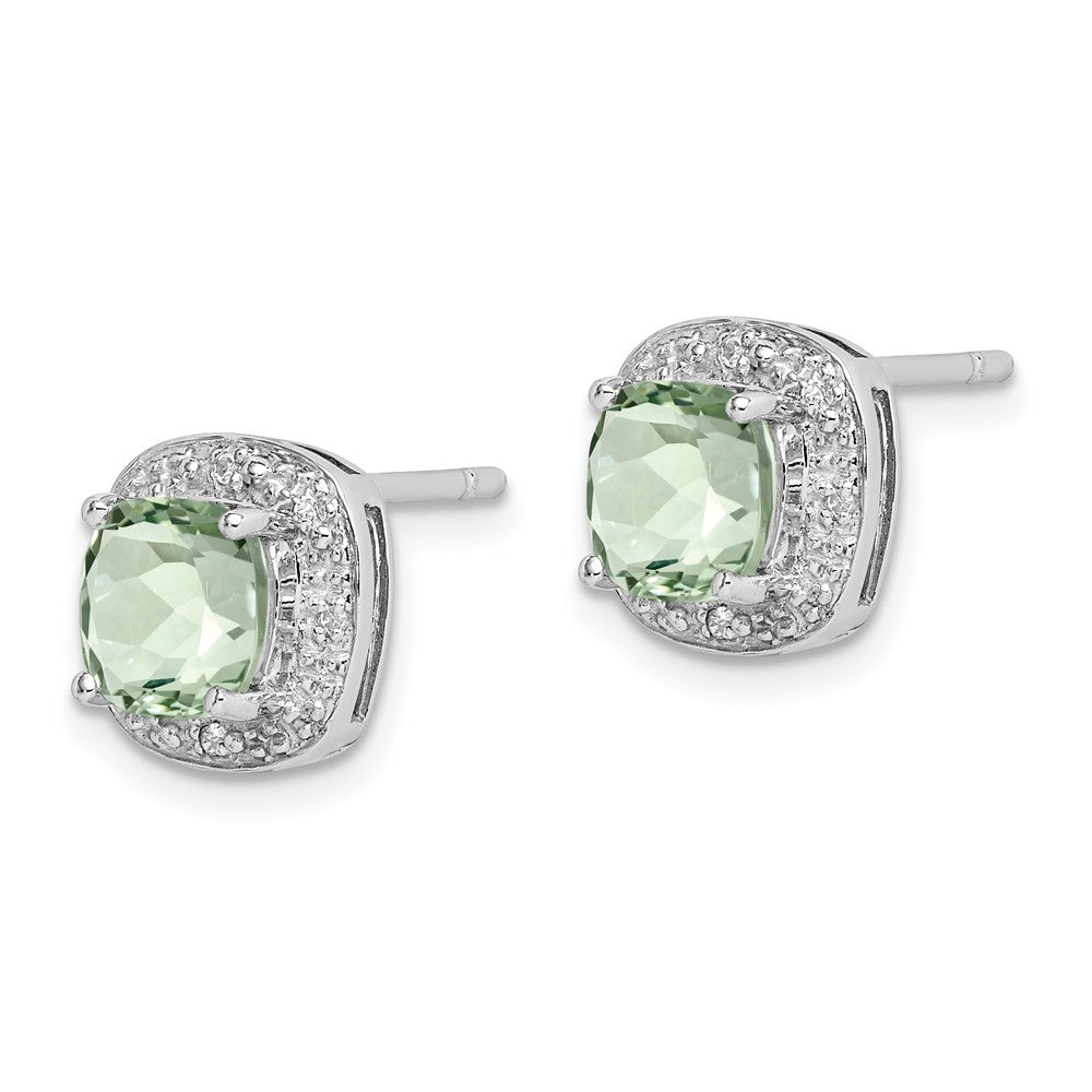 Sterling Silver Rhodium-plated Green Quartz and Diamond Earrings