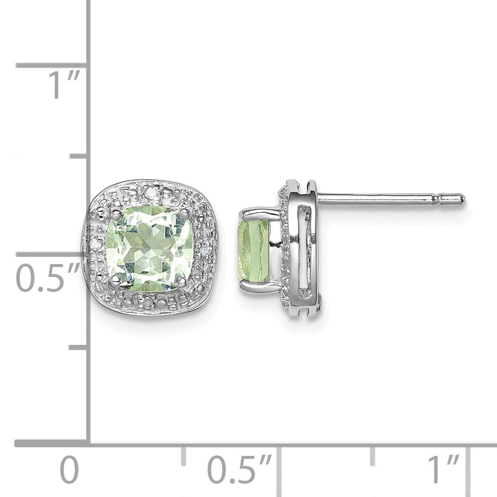 Sterling Silver Rhodium-plated Green Quartz and Diamond Earrings