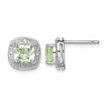 Sterling Silver Rhodium-plated Green Quartz and Diamond Earrings