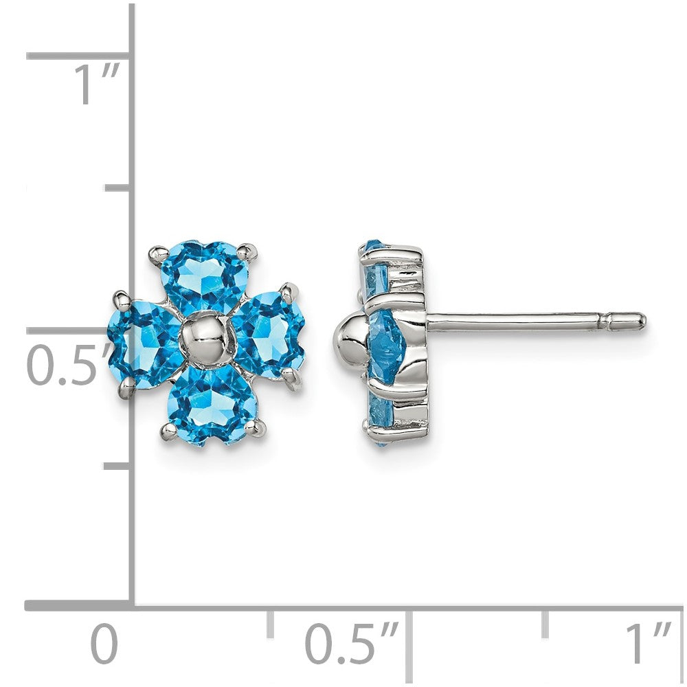 Sterling Silver Rhodium Plated Blue Topaz Flower Post Earrings