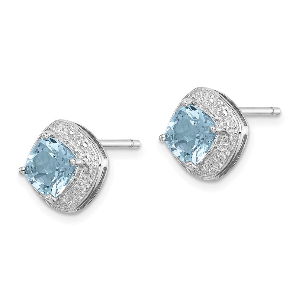 Sterling Silver Rhodium-plated Blue Topaz and Diamond Post Earrings