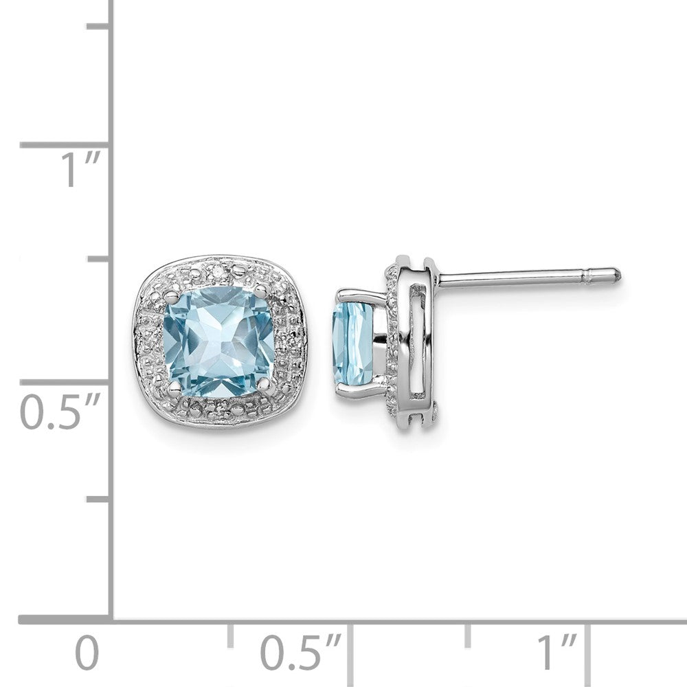 Sterling Silver Rhodium-plated Blue Topaz and Diamond Post Earrings