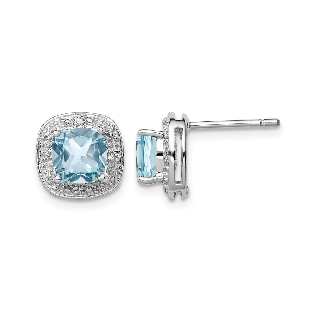 Sterling Silver Rhodium-plated Blue Topaz and Diamond Post Earrings