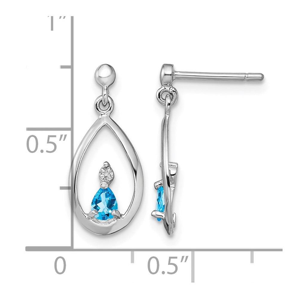 Sterling Silver Rhodium-plated Blue Topaz and Diamond Post Earrings