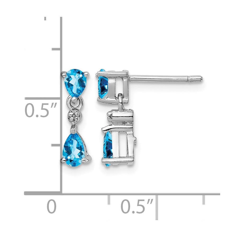 Sterling Silver Rhodium-plated Blue Topaz and Diamond Post Earrings