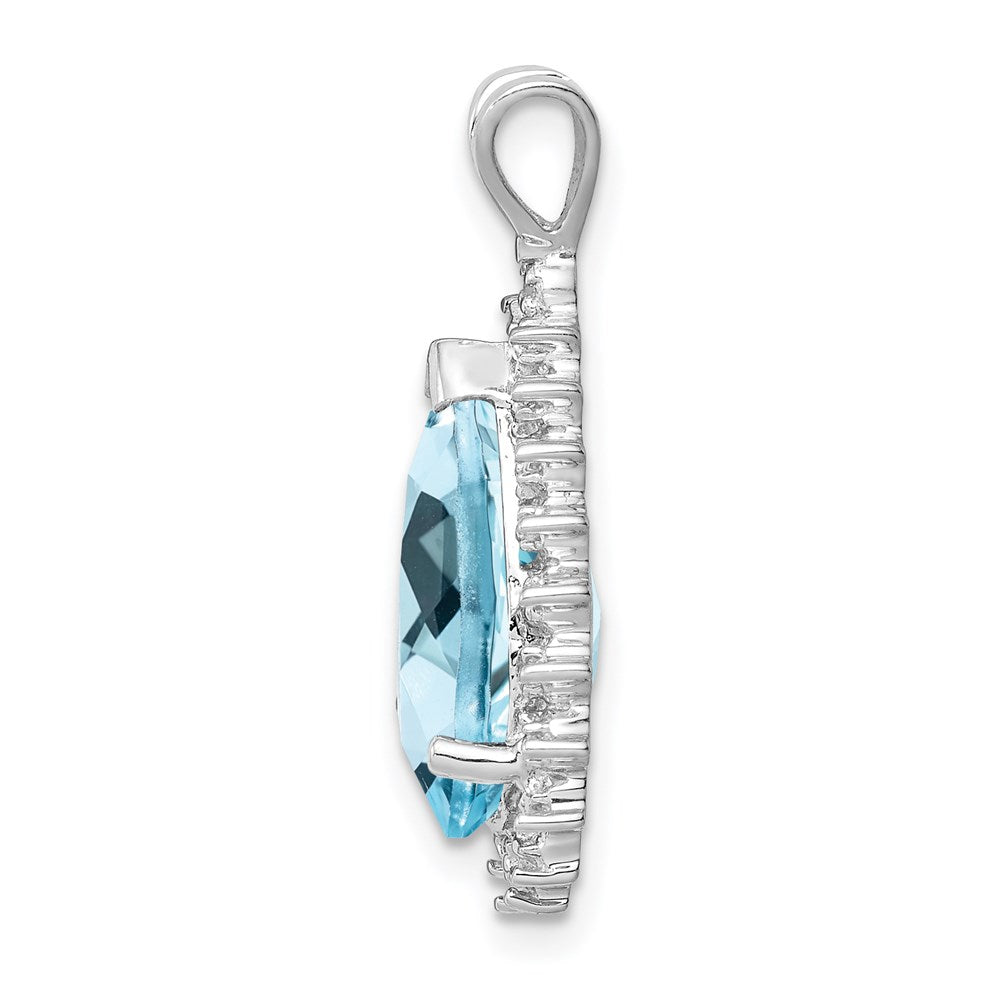 Sterling Silver Rhodium-plated Light Swiss Blue Topaz & Diamond Pendant