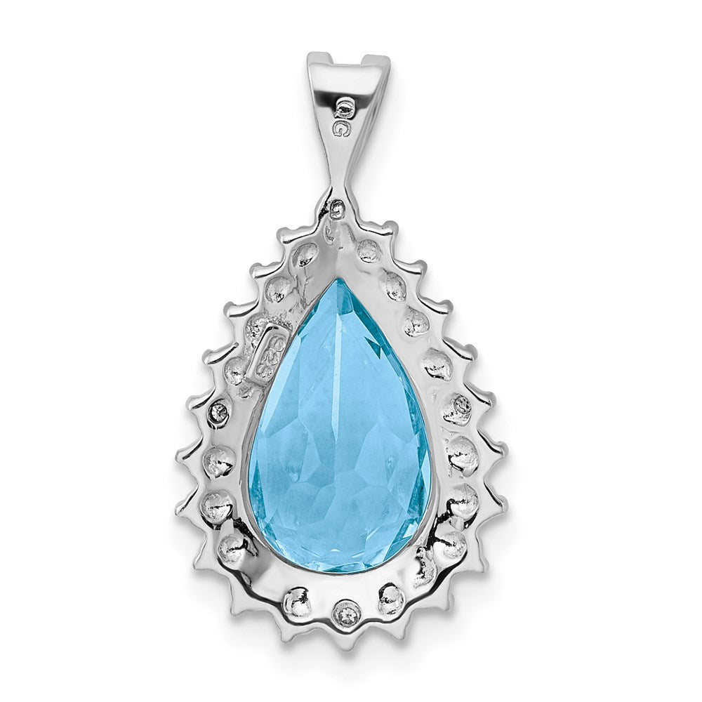 Sterling Silver Rhodium-plated Light Swiss Blue Topaz & Diamond Pendant
