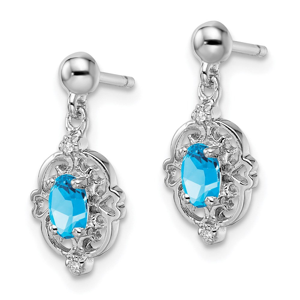 Sterling Silver Rhodium-plated Blue Topaz and Diamond Post Earrings