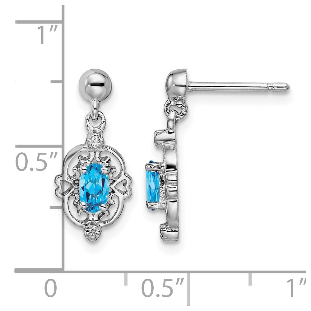 Sterling Silver Rhodium-plated Blue Topaz and Diamond Post Earrings