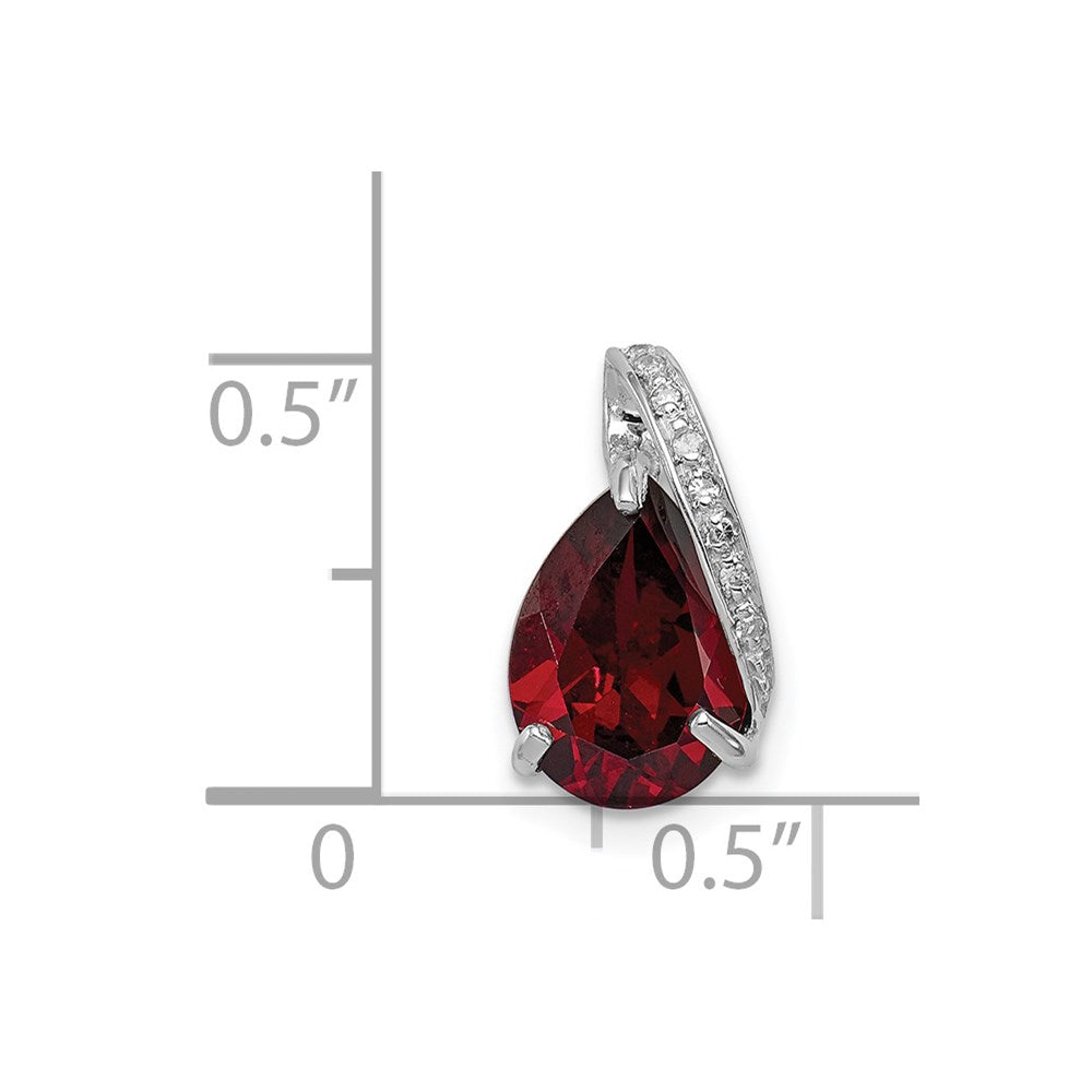 Sterling Silver Rhodium Pear Garnet Pendant