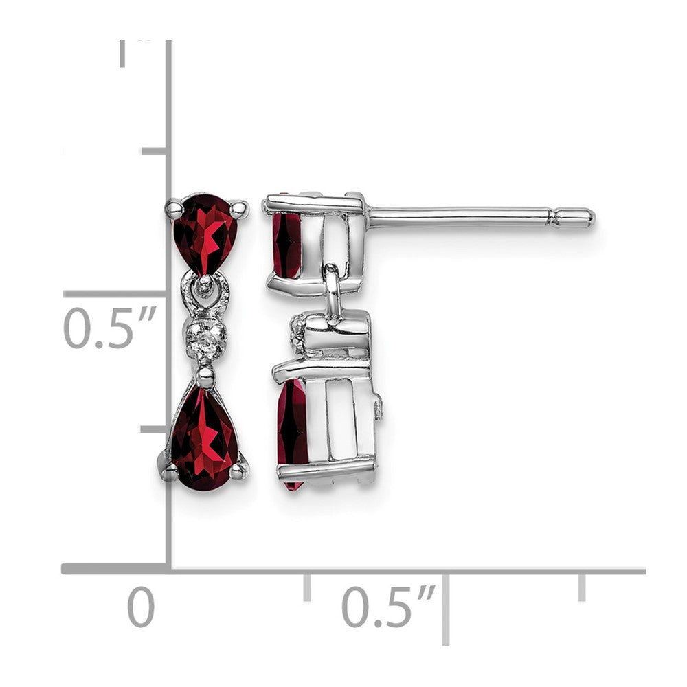 Sterling Silver Rhodium Pear Garnet and Diamond Post Earrings