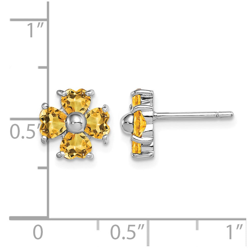 Sterling Silver Rhodium Plated Citrine Flower Post Earrings