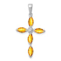 Sterling Silver Rhodium Citrine & Diamond Cross Pendant