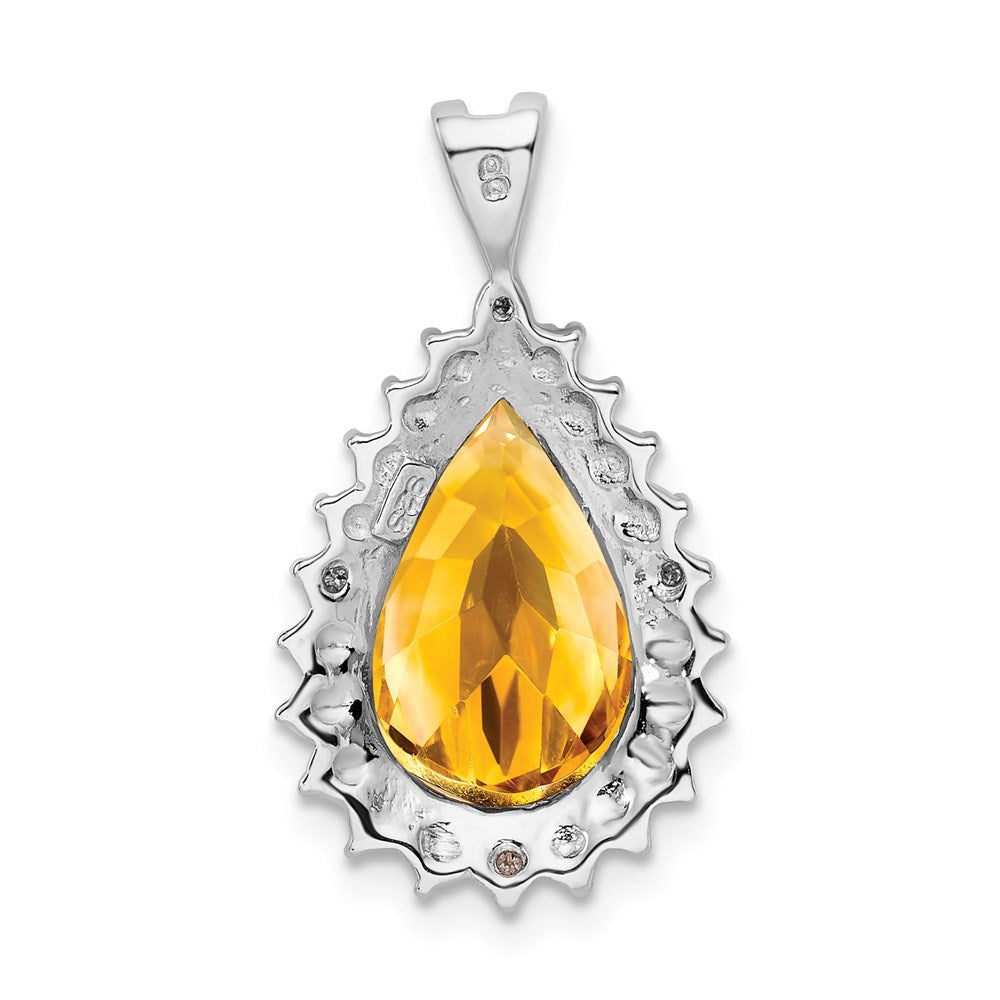 Sterling Silver Rhodium Citrine & Diamond Pear Pendant