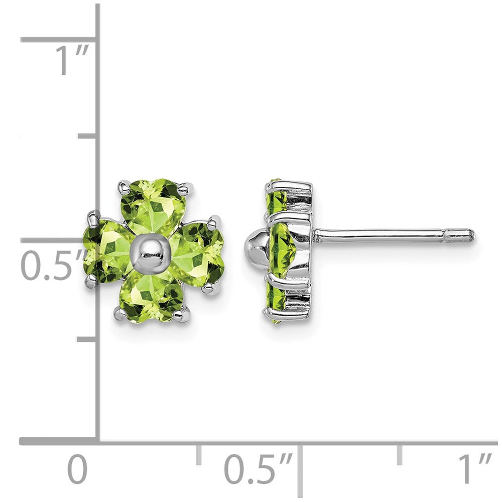 Sterling Silver Rhodium Plated Peridot Flower Post Earrings