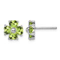Sterling Silver Rhodium Plated Peridot Flower Post Earrings