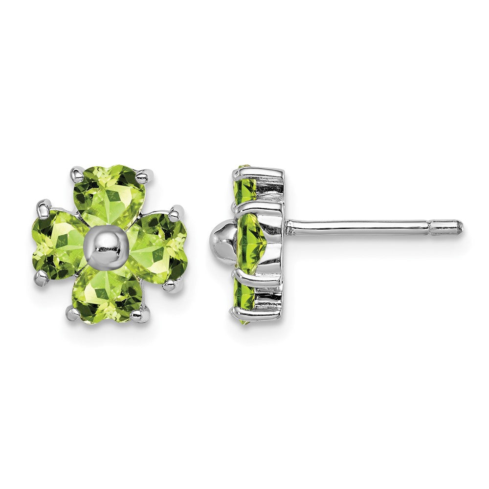 Sterling Silver Rhodium Plated Peridot Flower Post Earrings